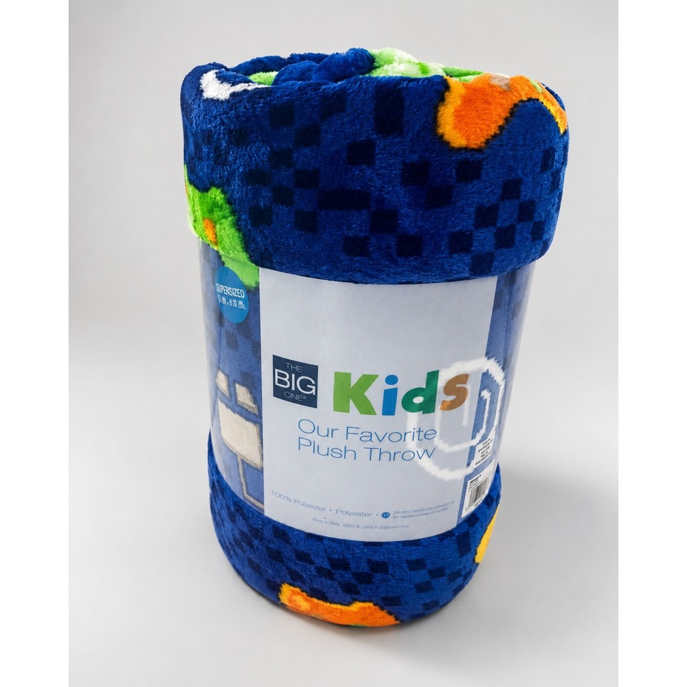 The Big One Kids Gamer Plush Throw Blanket Blue Oversized 5 x 6 Ft